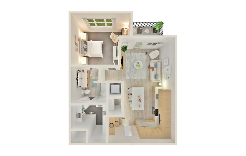 A1 - 1 bedroom floorplan layout with 1 bath and 819 square feet.