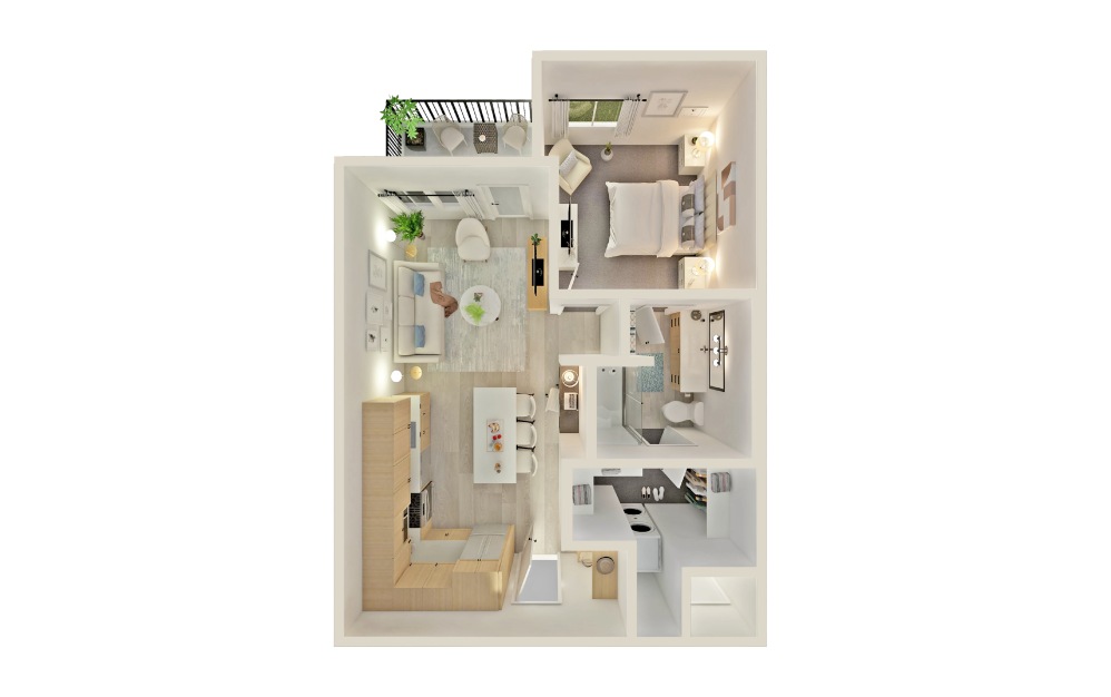 A2 - 1 bedroom floorplan layout with 1 bathroom and 728 square feet