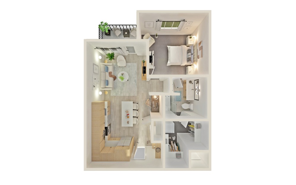 A3 - 1 bedroom floorplan layout with 1 bathroom and 803 square feet