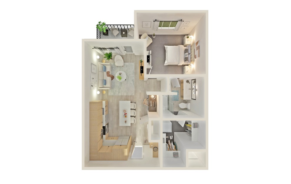 A3 - 1 bedroom floorplan layout with 1 bath and 803 square feet.