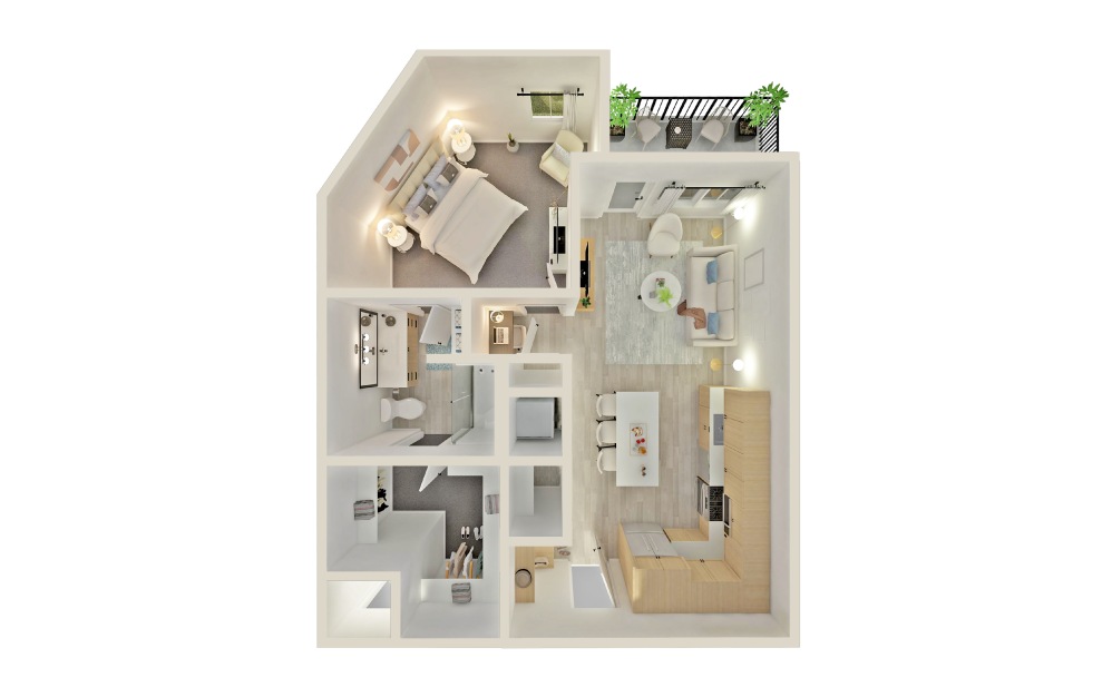 A3a - 1 bedroom floorplan layout with 1 bathroom and 797 square feet