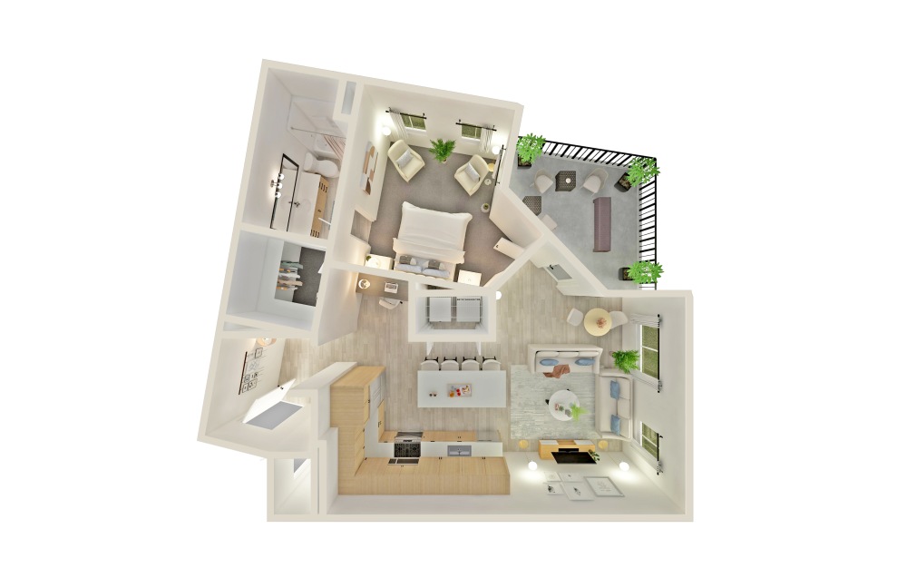 A5 - 1 bedroom floorplan layout with 1 bath and 919 square feet.