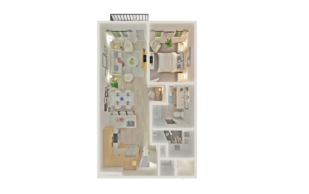 A6 - 1 bedroom floorplan layout with 1 bathroom and 726 square feet