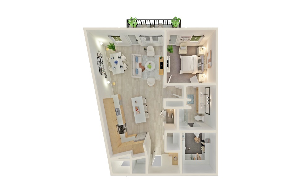 A7 - 1 bedroom floorplan layout with 1 bath and 965 square feet.