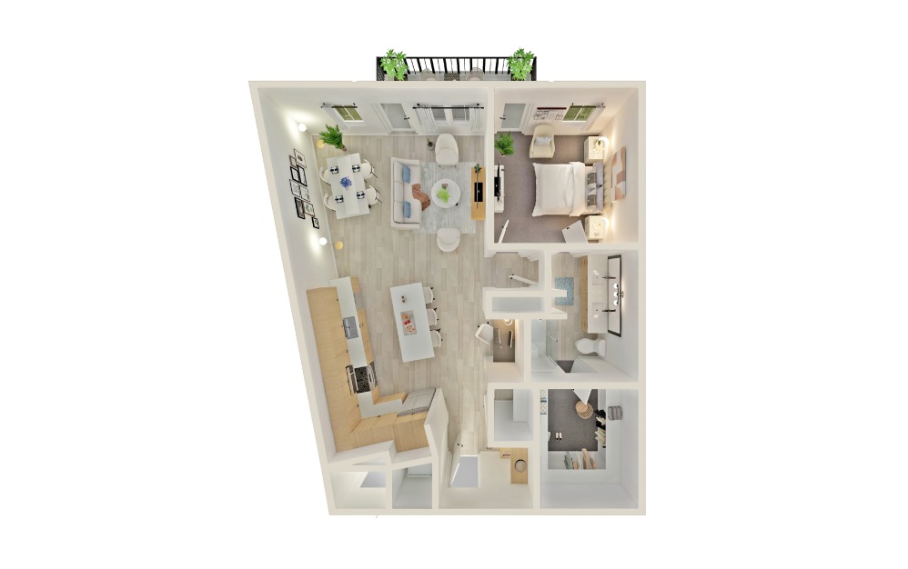 A7 - 1 bedroom floorplan layout with 1 bathroom and 965 square feet