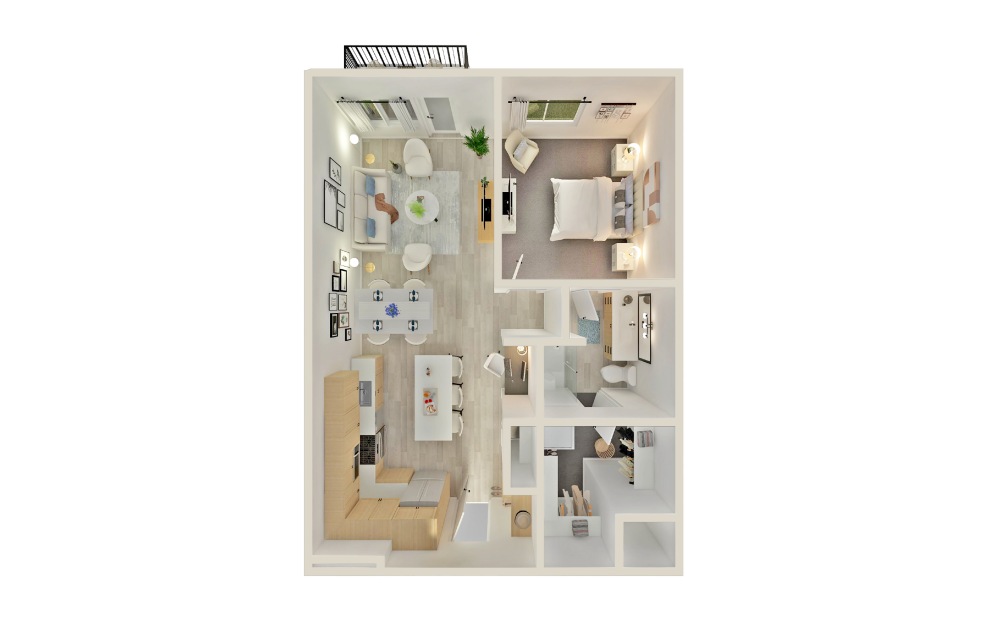 A8 - 1 bedroom floorplan layout with 1 bath and 878 square feet.