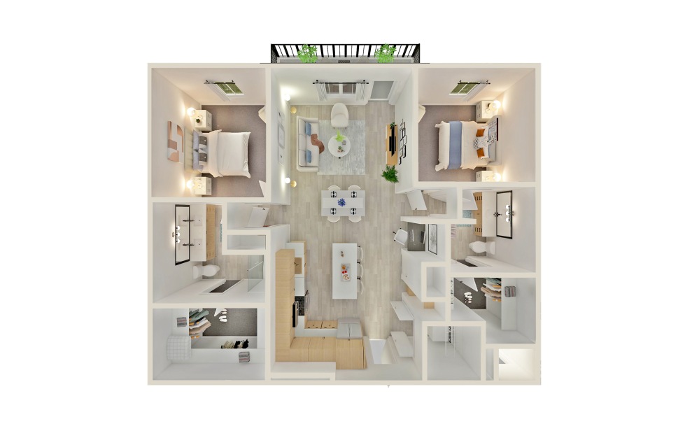 B10 - 2 bedroom floorplan layout with 2 baths and 1318 square feet.