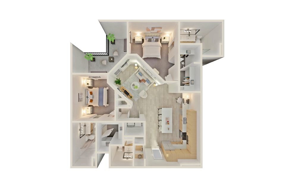 B11 - 2 bedroom floorplan layout with 2 baths and 1252 square feet.