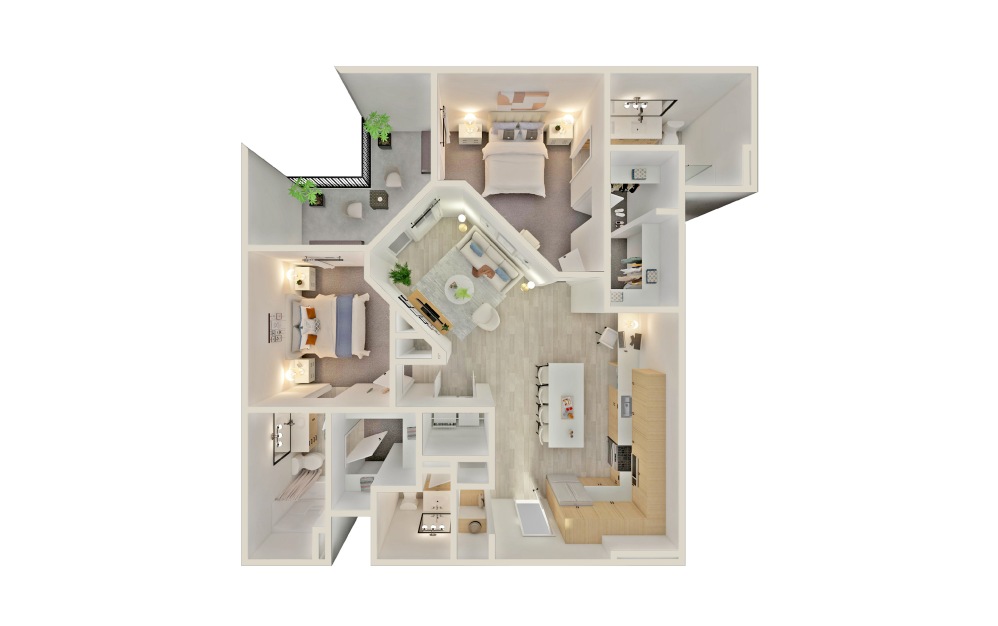 B11 - 2 bedroom floorplan layout with 2 bathrooms and 1252 square feet