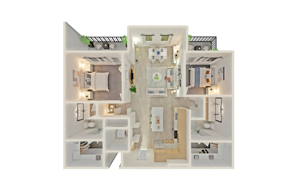 B12 - 2 bedroom floorplan layout with 2 baths and 1245 square feet.