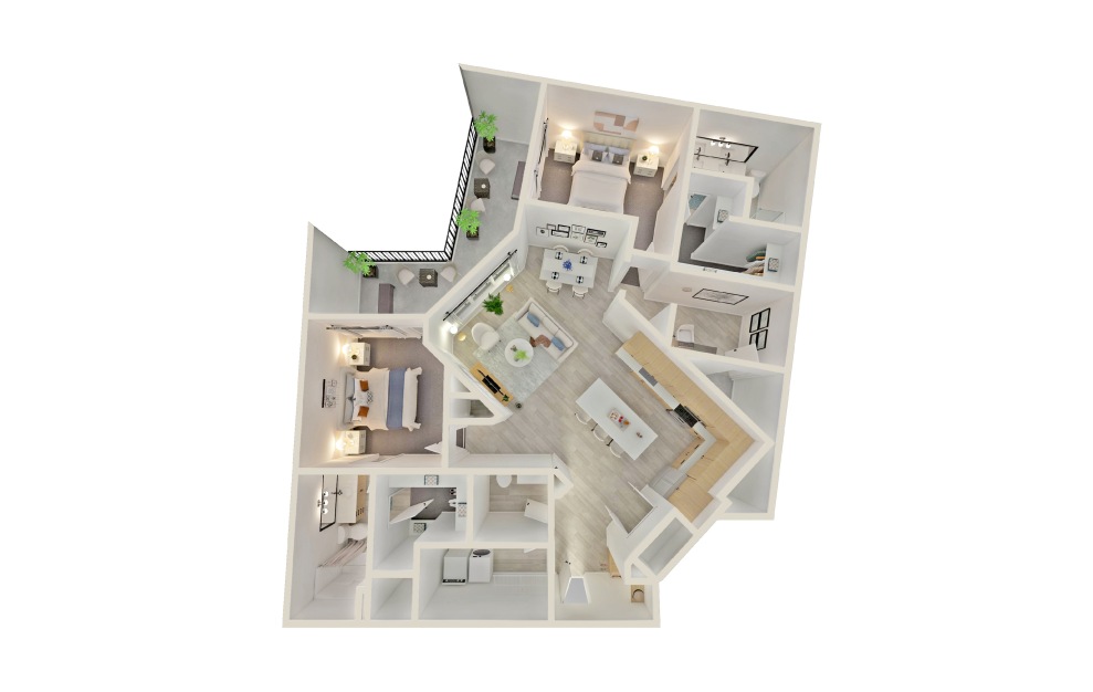 B14 - 2 bedroom floorplan layout with 2 baths and 1531 square feet.