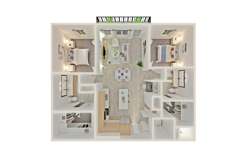 B16 - 2 bedroom floorplan layout with 2 baths and 1308 square feet.