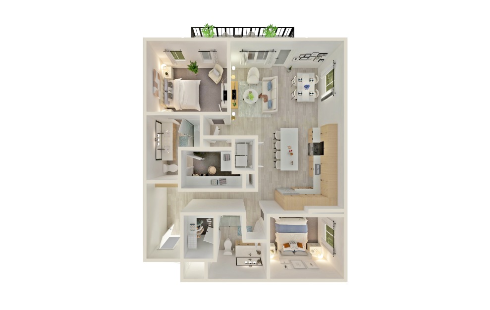 B2 - 2 bedroom floorplan layout with 2 baths and 1236 square feet.