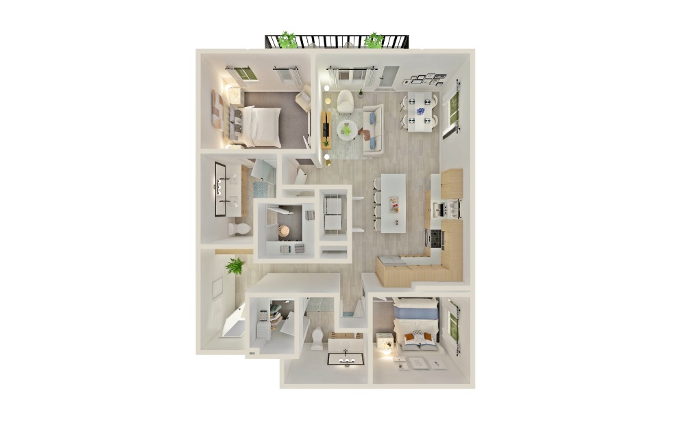 B4 - 2 bedroom floorplan layout with 2 baths and 1202 square feet.