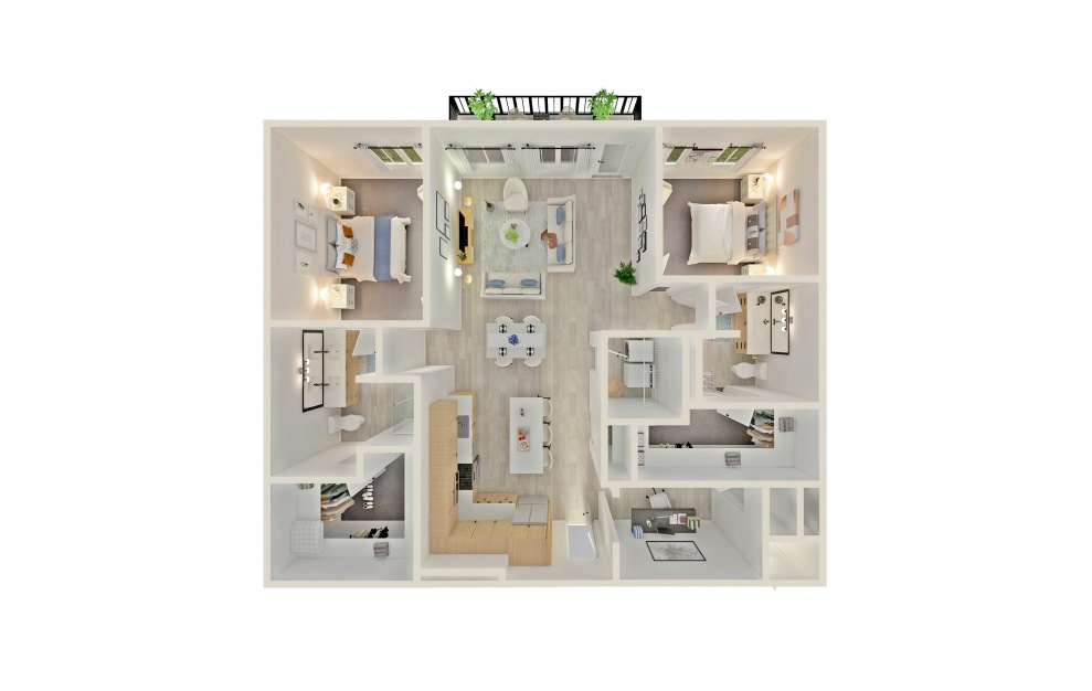 B9 - 2 bedroom floorplan layout with 2 baths and 1461 square feet.