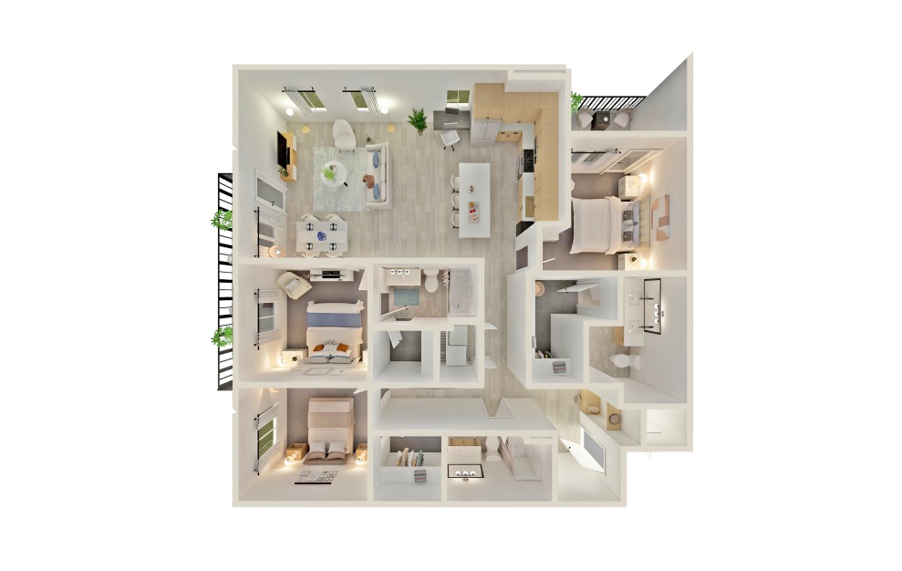 C2 - 3 bedroom floorplan layout with 3 baths and 1551 square feet.