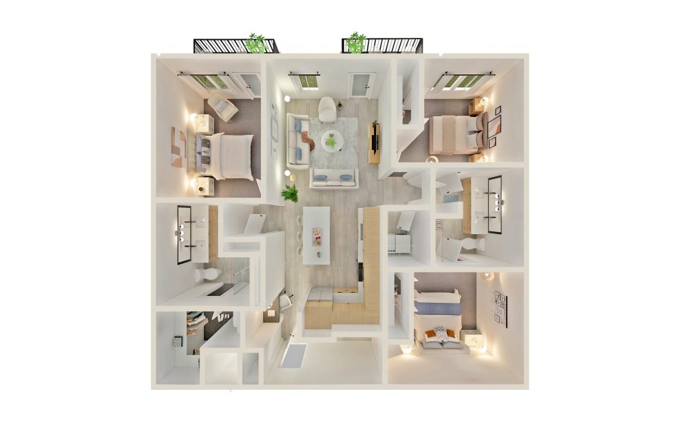 C3 - 3 bedroom floorplan layout with 2 baths and 1318 square feet.