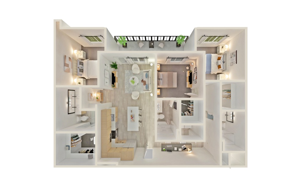 C4 - 3 bedroom floorplan layout with 3 baths and 1489 square feet.