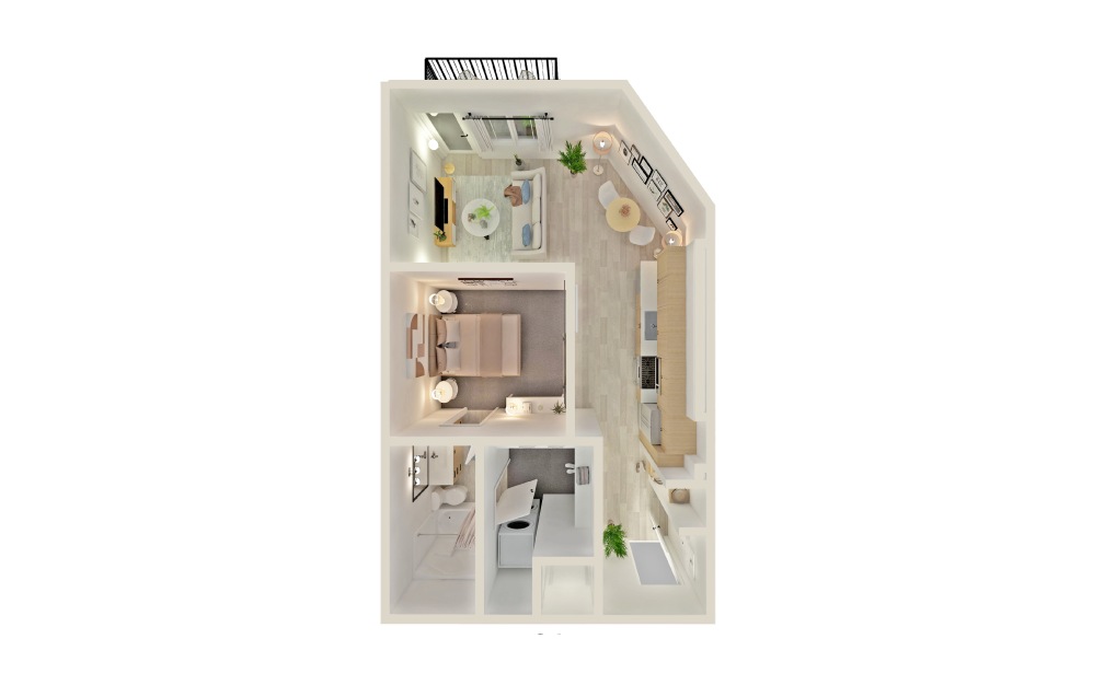 E3 - Studio floorplan layout with 1 bathroom and 694 square feet