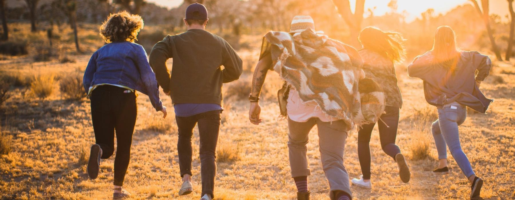 a group of people running